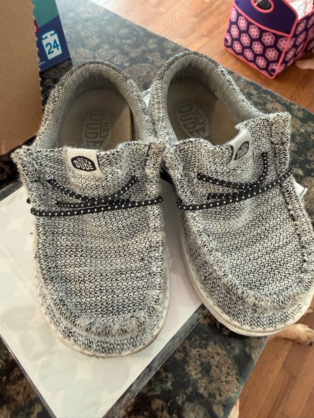 Hey Dude Kids Grey Knit Slip-On Sneakers with Black Accents